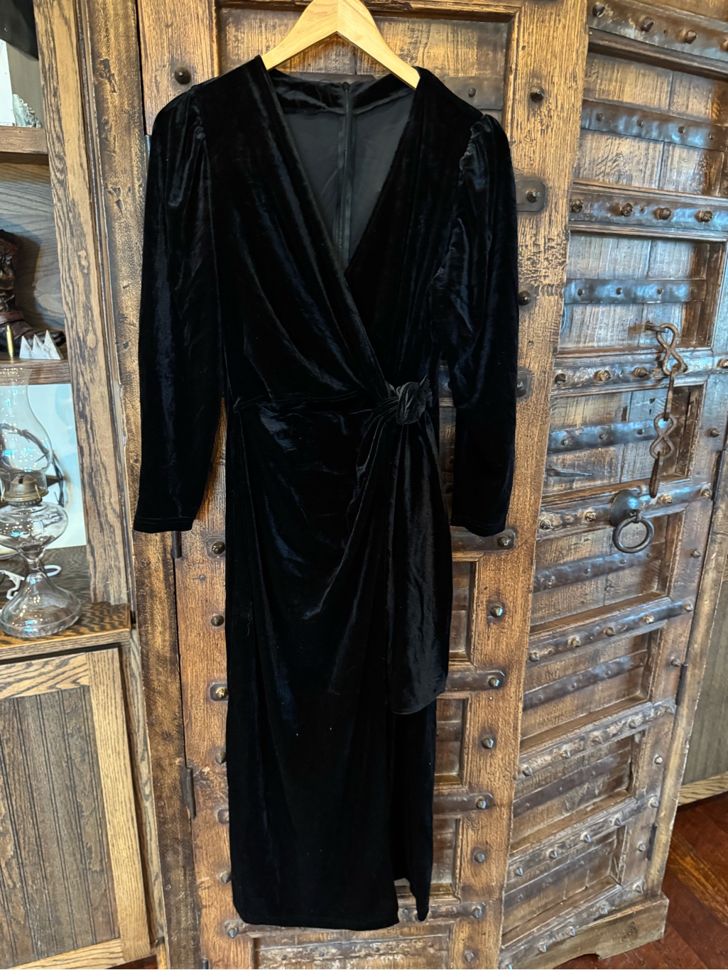 Elegant Black Velvet Wrap Dress